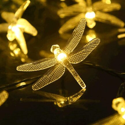 Solar String Lights Outdoor Solar Garden Lights 50 LED Dragonfly Lights Indoor Outdoor Decorative Garden Yard Decoration Waterproof Dragonfly String Lights Warm White - Image 6