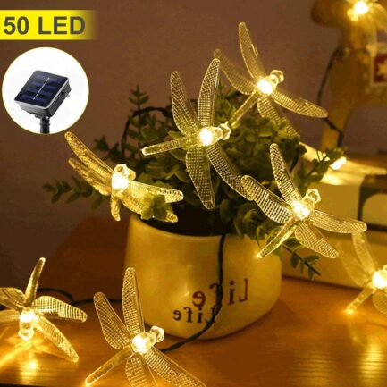 Solar String Lights Outdoor Solar Garden Lights 50 LED Dragonfly Lights Indoor Outdoor Decorative Garden Yard Decoration Waterproof Dragonfly String Lights Warm White - Image 5