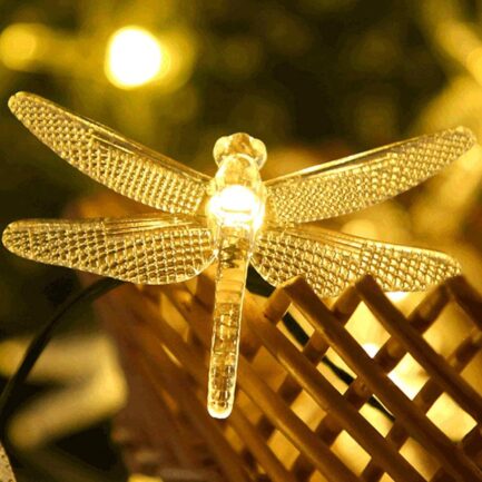Solar String Lights Outdoor Solar Garden Lights 50 LED Dragonfly Lights Indoor Outdoor Decorative Garden Yard Decoration Waterproof Dragonfly String Lights Warm White - Image 7