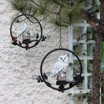 ASFSKY Solar Owl Garden Decorations LED Owl Hanging Ring Statue Retro Metal Waterproof for Outdoor - Image 4