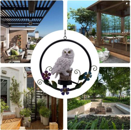 ASFSKY Solar Owl Garden Decorations LED Owl Hanging Ring Statue Retro Metal Waterproof for Outdoor - Image 5