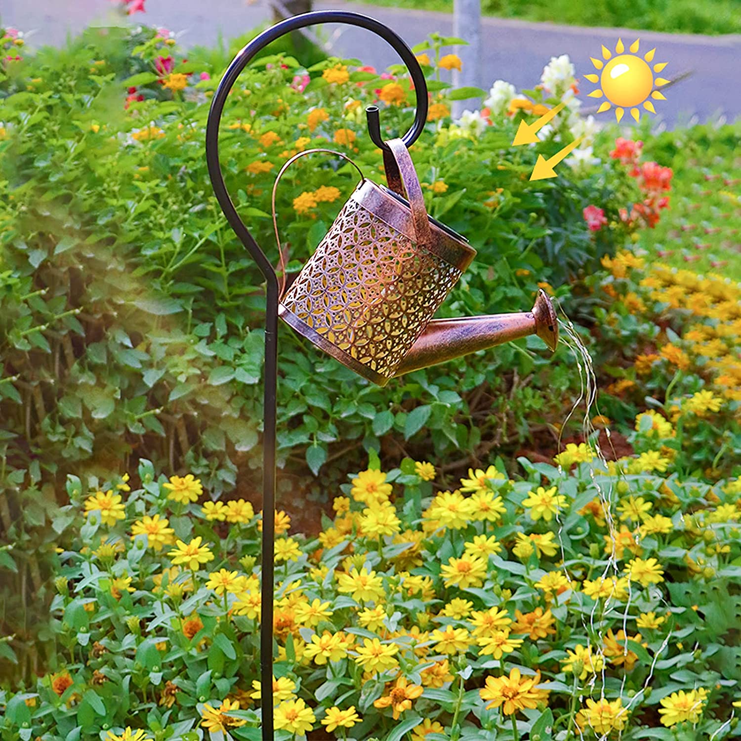 Metal Watering Can Solar Lights Outdoor Stake Solar Watering Can Solar Kettle with Bright LED - Image 4