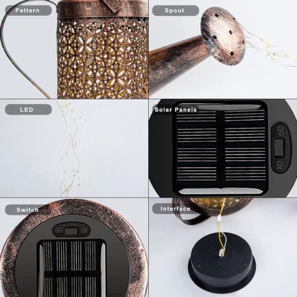 Metal Watering Can Solar Lights Outdoor Stake Solar Watering Can Solar Kettle with Bright LED - Image 6