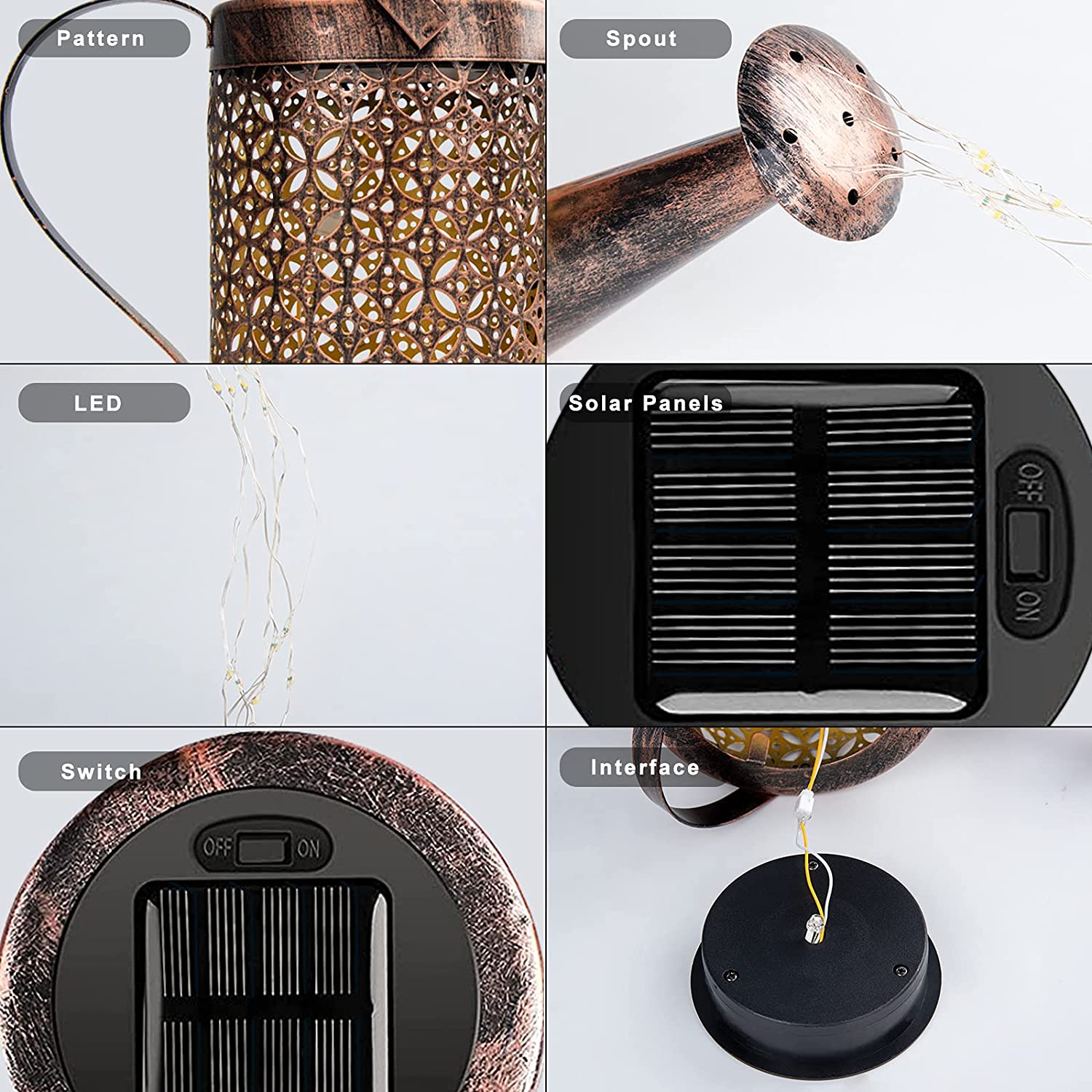 Metal Watering Can Solar Lights Outdoor Stake Solar Watering Can Solar Kettle with Bright LED - Image 6