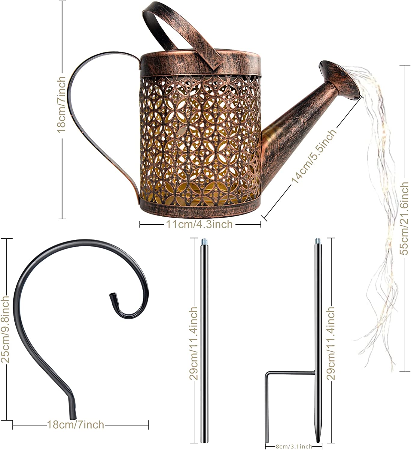 Metal Watering Can Solar Lights Outdoor Stake Solar Watering Can Solar Kettle with Bright LED - Image 7