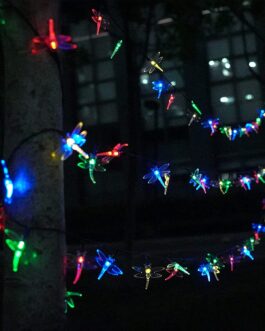 ASFSKY Dragonfly Solar Lights Outdoor 100 Led 12m 39ft String Waterproof Colorful Lights for Garden Yard Decoration Multicolor