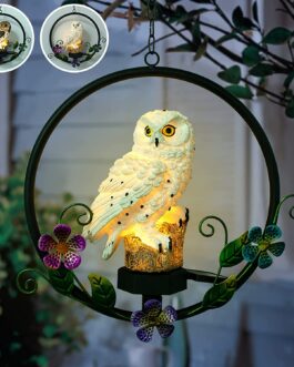 ASFSKY Solar Owl Garden Decorations LED Owl Hanging Ring Statue Retro Metal Waterproof for Outdoor