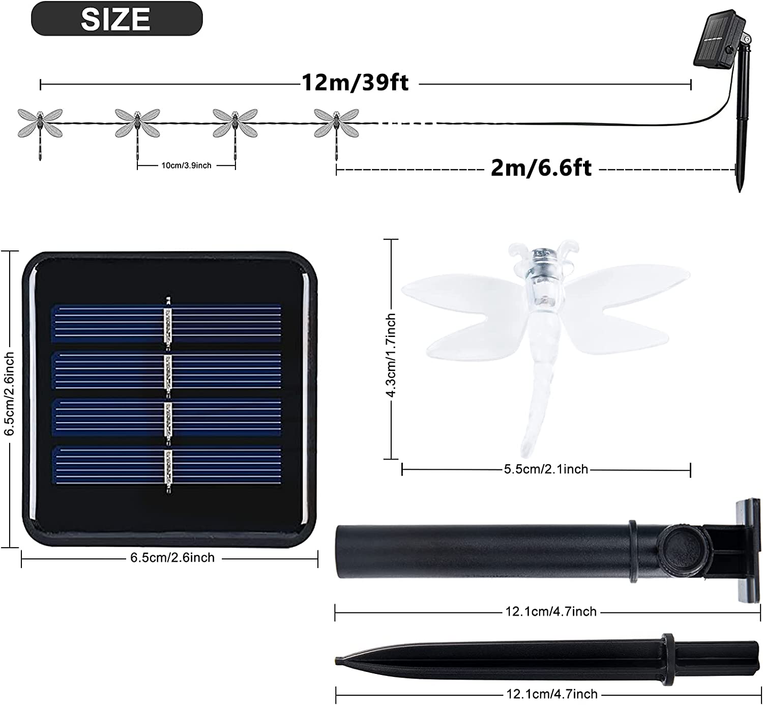 ASFSKY Dragonfly Solar Lights Outdoor 100 Led 12m 39ft String Waterproof Colorful Lights for Garden Yard Decoration Multicolor - Image 5