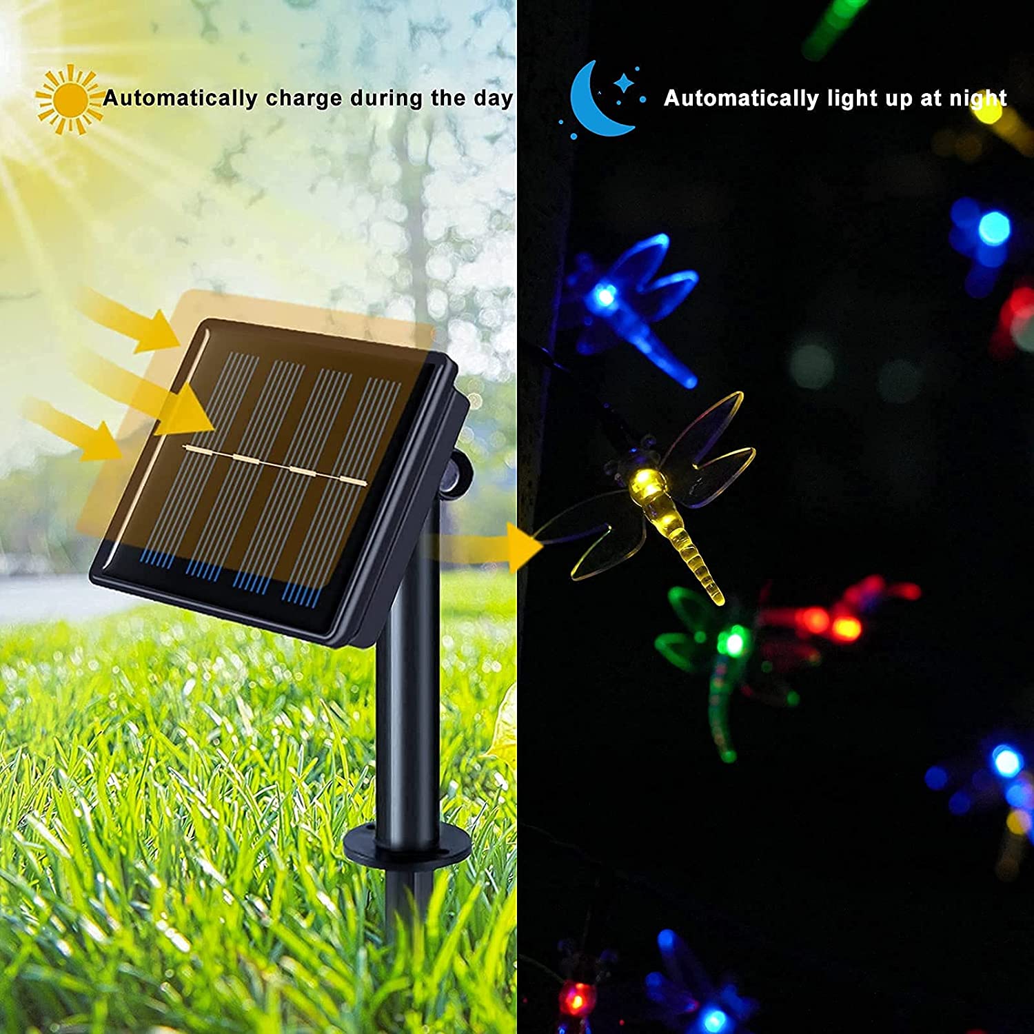 ASFSKY Dragonfly Solar Lights Outdoor 100 Led 12m 39ft String Waterproof Colorful Lights for Garden Yard Decoration Multicolor - Image 6