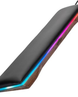 ASFSKY RGB Keyboard Wrist Rest, Ergonomic Wooden Wrist Support with PU Leather & Memory Foam