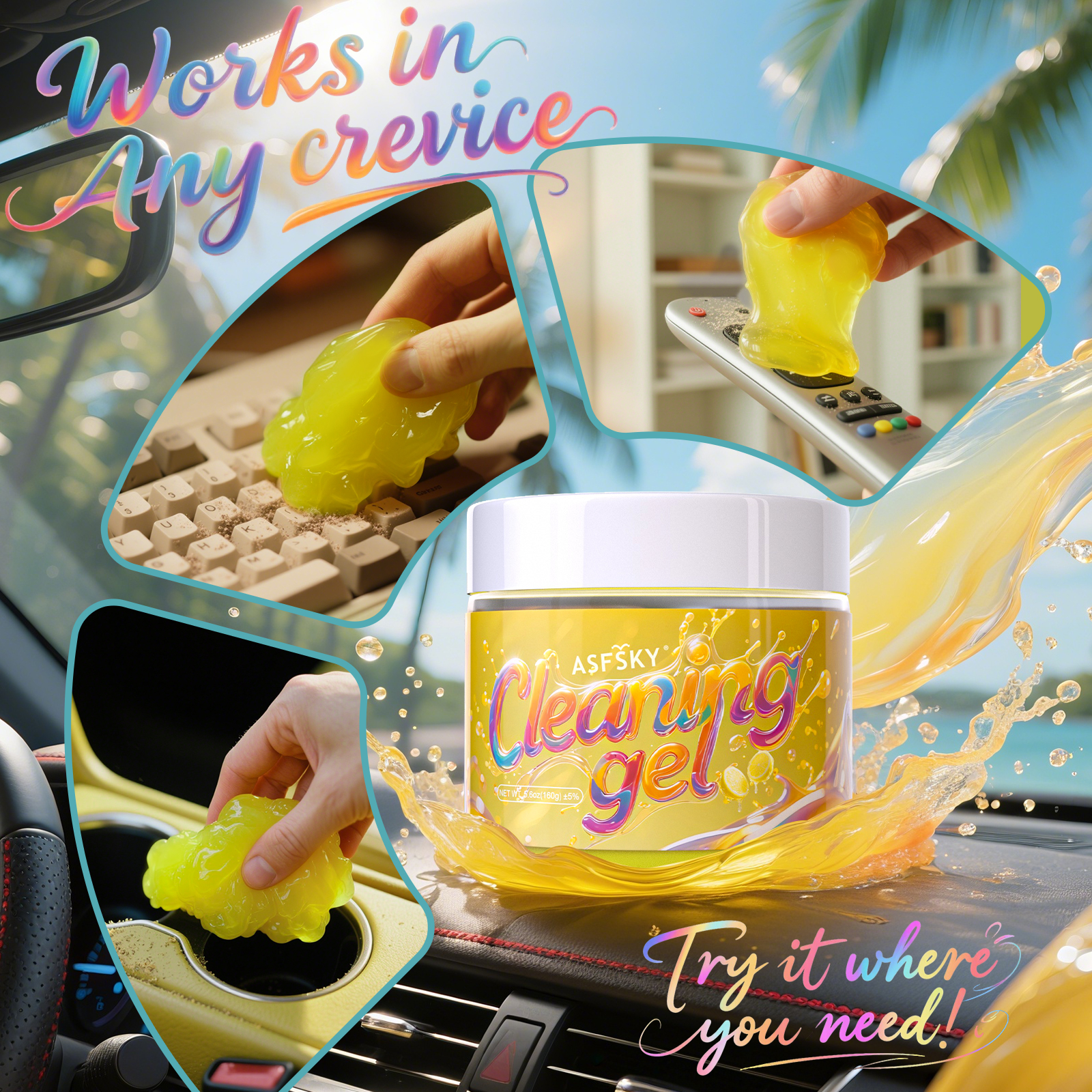 ASFSKY Keyboard Cleaning Gel (Lemon) Universal Cleaning Putty Dust Cleaning Car Interior Cleaner Car Dust Remover Car Slime Gifts for Men Women Girl - 图片 2